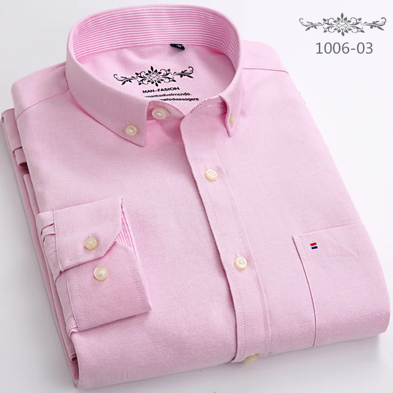 Мужская рубашка с длинным рукавом, классическая белая рубашка, мужские рубашки в полоску и клетку, Оксфордские мужские рубашки, 5XL 6XL - Цвет: Pink 03