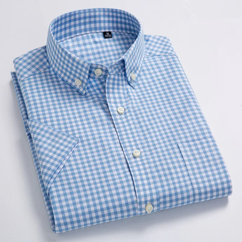 

2018 Summer Men Shirts Short-sleeve 100%Cotton Plaid Shirt Korean Slim Casual Camisa Social Checkered Shirt Luxury Men Clothing