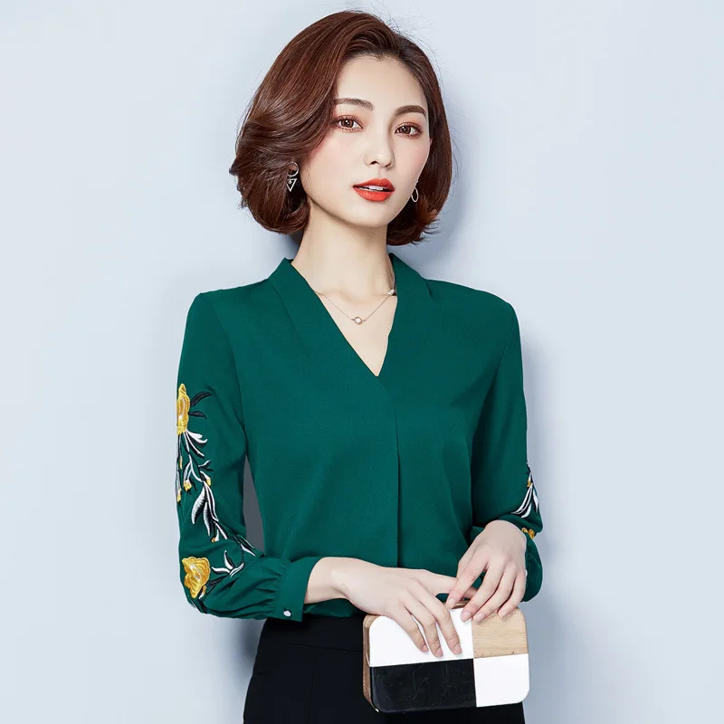 

Fashion Female Temperament Korean Style Loose V Collar Elegant Chiffon Shirts Blouses