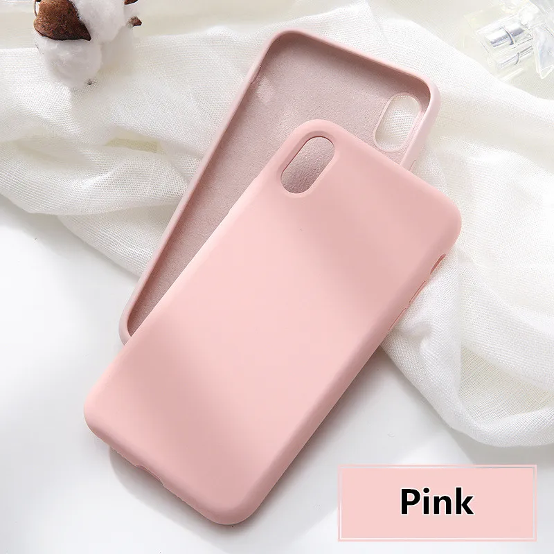 Original Simple Color Silicone Phone Case for iPhone 6 6S 7 8 Plus Cute Candy Color Soft Back Cover for iPhone XR XS Max Cases - Цвет: Розовый