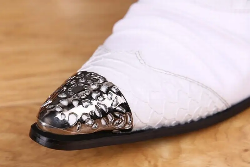Blanc Richelieus Mode Hommes Pointu Véritable De Robe White Soirée Main Chaussures Cuir Haute Bout Talons En La Mariage À Boucle Avec rPvCrn