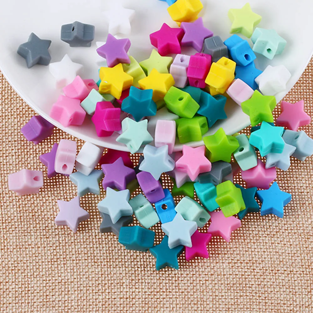 

5pcs Safety Baby Teether BPA-Free Silicone DIY Necklace Bracelet Five-pointed Star Models Beads Chew Beads For Child
