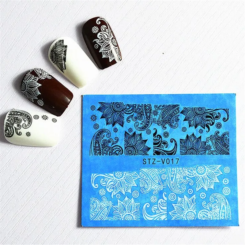 

48 Sheet Black White Lace Flower Nail Stickers Beauty Nail Art Water Decal Decoration Sticker On Nail Accessories