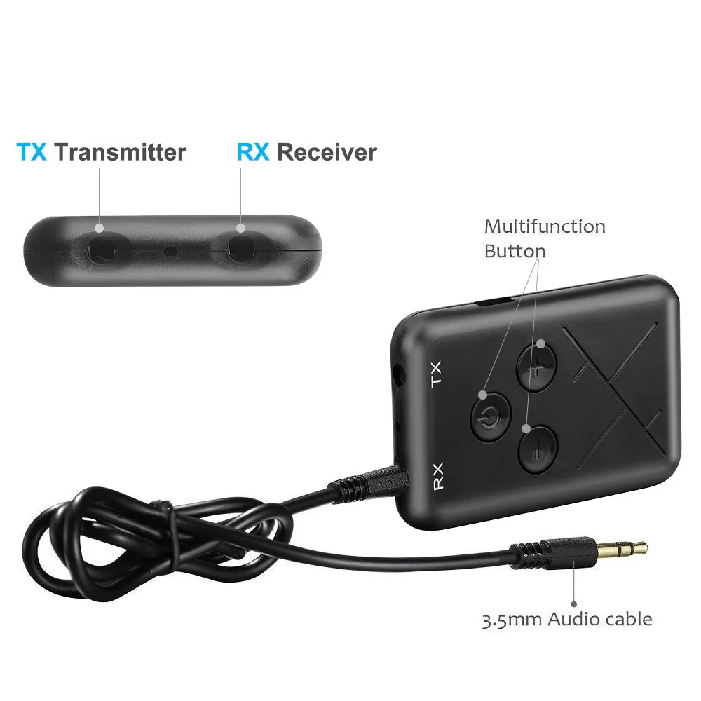 

2in1 Bluetooth 4.2 Transmitter and Receiver Stereo Audio 3.5mm Adapter Music USB MP3,MAV,WMA,APE,FLAC 2.4 GHz-2.48GHz 50 ohms