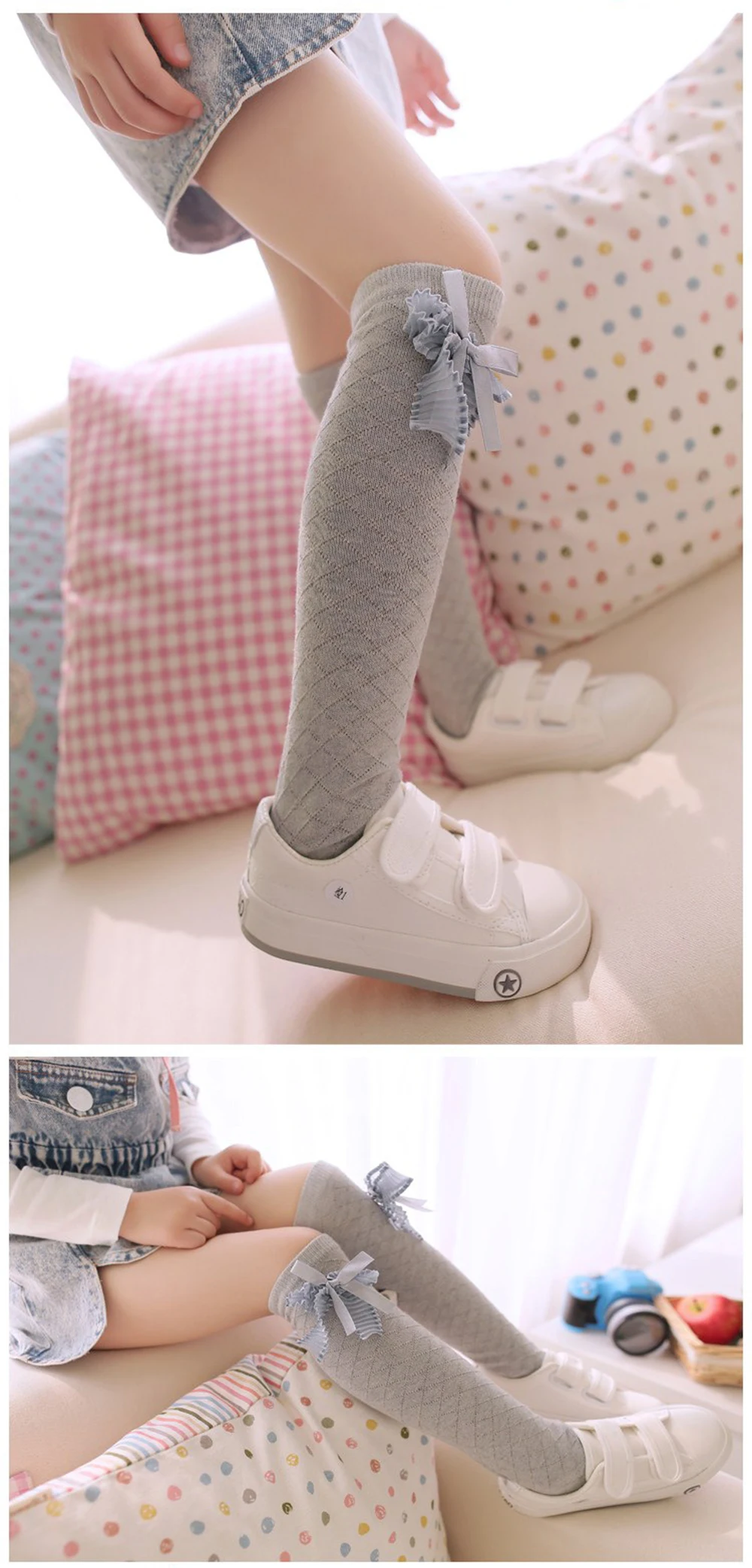 Hylidge/Детские носки с милым бантиком на весну и осень, детские чулки в сеточку с бриллиантами, Хлопковые гольфы для девочек, повседневные носки