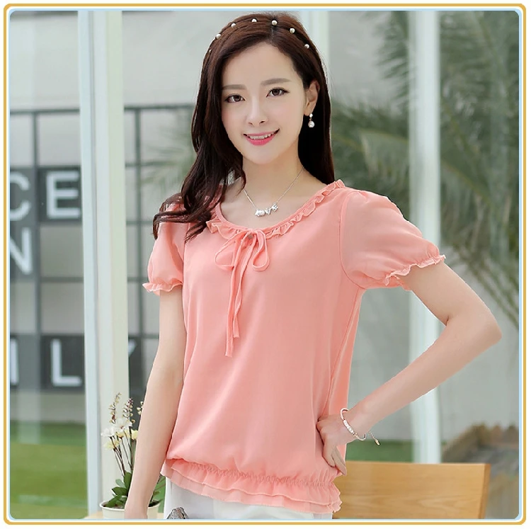 Блузки женские летние кружевные шифоновые топы и блузки модные корейские блузки женские офисные рубашки больших размеров XXXL/4XL белый/розовый - Цвет: Розовый
