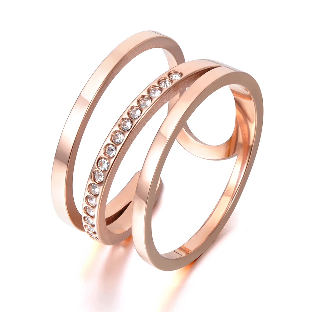 

JeeMango Fashion Titanium Steel Rings Luxury Rose Gold Color Micro Pave AAA Cubic Zircon Wedding Ring For Women R17139
