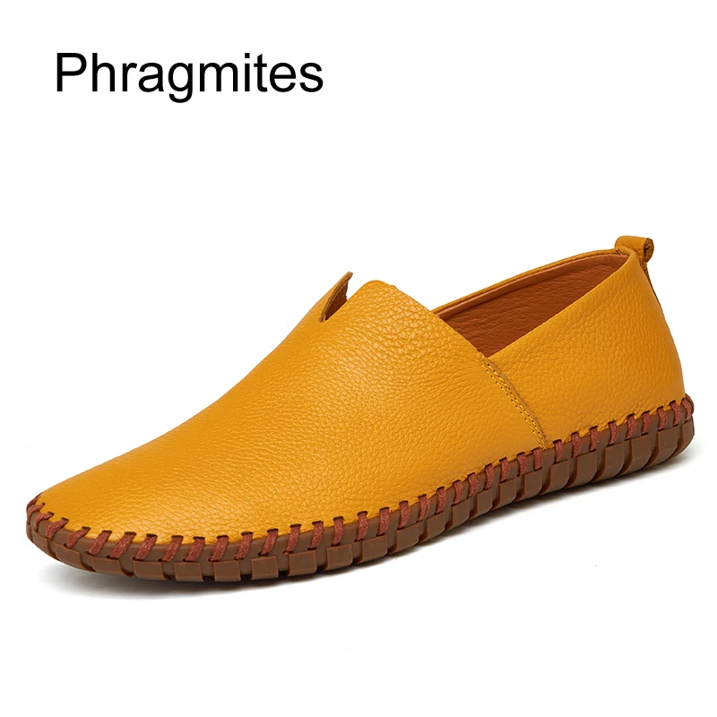 Phragmites без каблука обувь на каблуке Мужская Повседневная обувь для вождения; braeathable отверстие белые туфли модные натуральная кожа классная