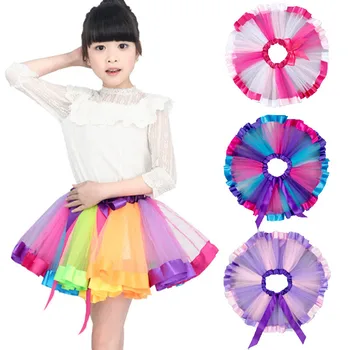 

Lovely Baby Girls Princess Tulle Tutu Skirts Summer Colorful Rainbow Mesh Dance Party Skirt Kids Fluffy Birthday Party Skirts