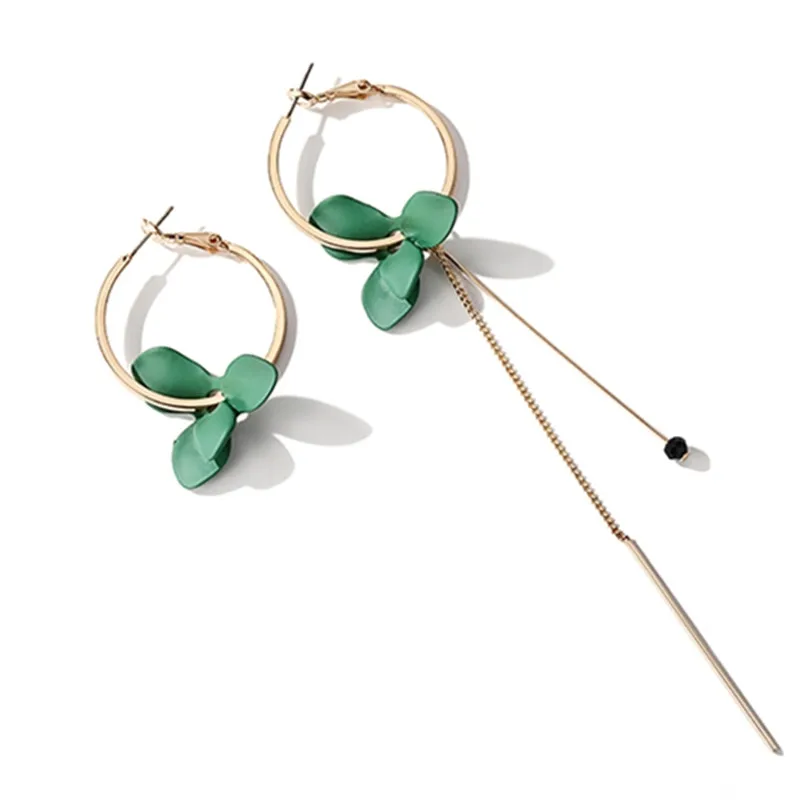 

Fashion 2018 Flower Women Dangle Earrings Golden Big Circle Three Color Spray Paint Asymmetrical Earrings Drops Earrings
