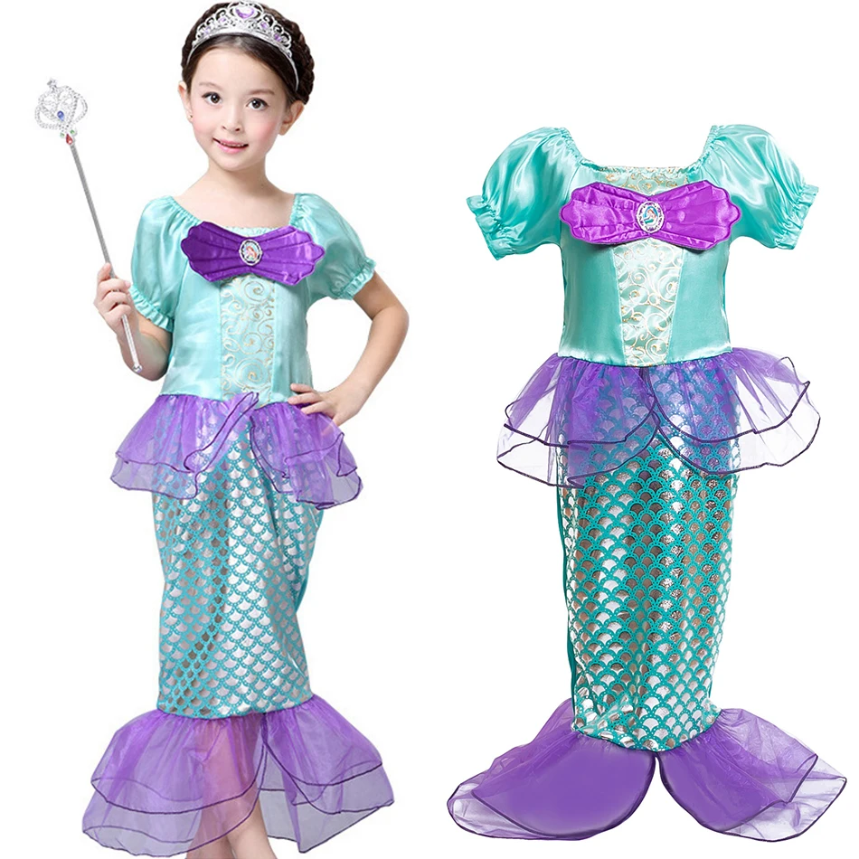 Kids Girl Little Mermaid Princess Ariel Dress Cosplay Costume Children Halloween Clothes Green Fancy Dress for Girls Party Prom