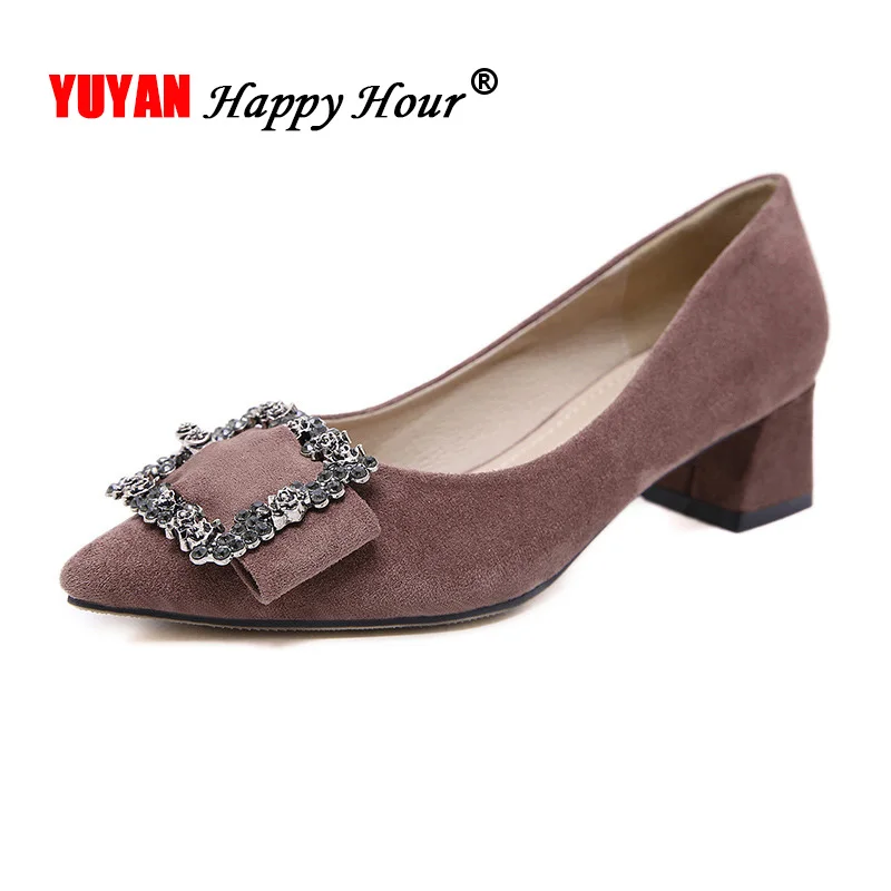 

2019 Spring Shoes Women High Heels New Fashion Pumps Women Square Heels Pointed toe Office Ladies Shoes Luxury Brand TB041