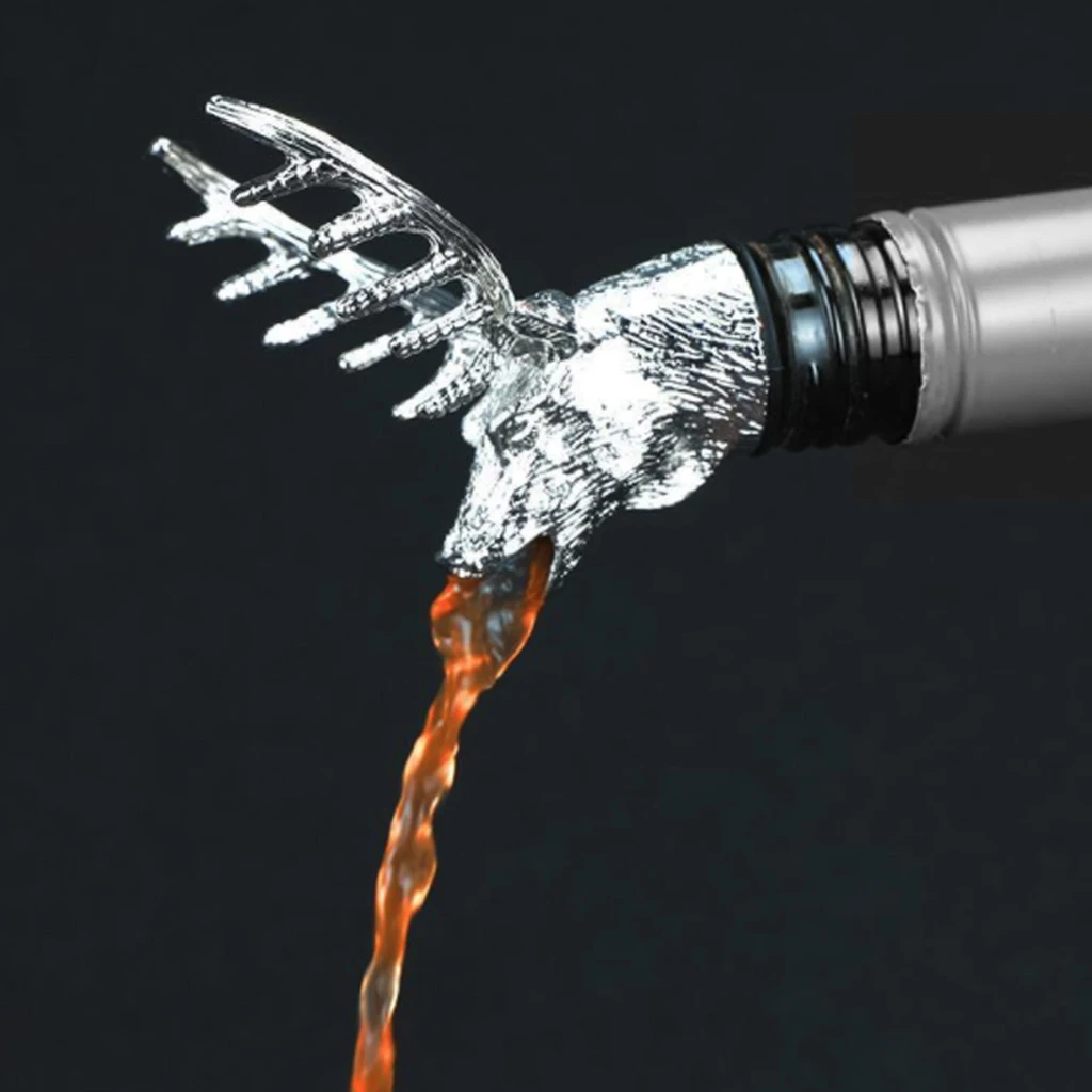 

New Stainless Steel Deer Stag Head Wine Liquor Spirit Pourer Unique Wine Bottle Stoppers Wine Aerators Bar Tools Hot Sale