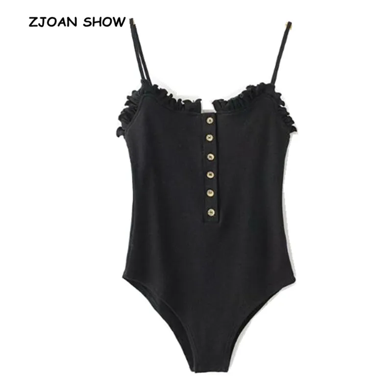 2019 New Sexy Open Button Ruffles Backless Spaghetti Strap Bodysuit Woman Sling Tight Short Jumpsuit Slim fit Rompers Playsuits 2019 New Sexy Open Button Ruffles Backless Spaghetti Strap Bodysuit Woman Sling Tight Short Jumpsuit Slim fit Rompers Playsuits