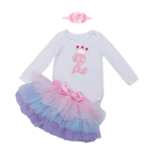 3 шт. пурпурного цвета в комплекте; вечерний Комплект Одежда с длинным рукавом для маленьких девочек второй Платье-пачка для дня рожденья платье стразы цветок лента на голову, Пышная юбка для 0-24Months