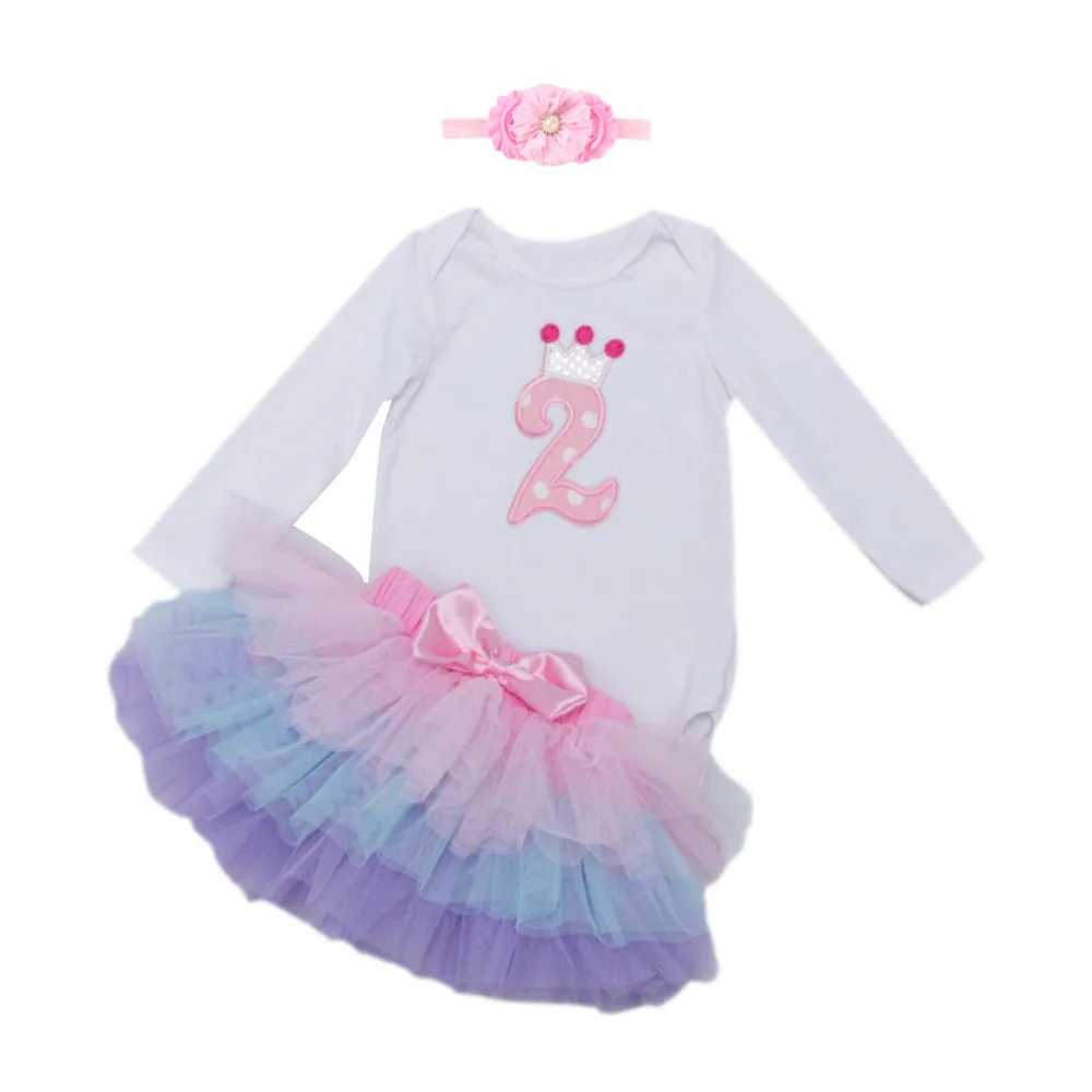 

3PCs per Set Purple Long Sleeves Baby Girl Second Birthday Tutu Dress Rhinestone Flower Heaband Bubble Skirt for 0-24Months