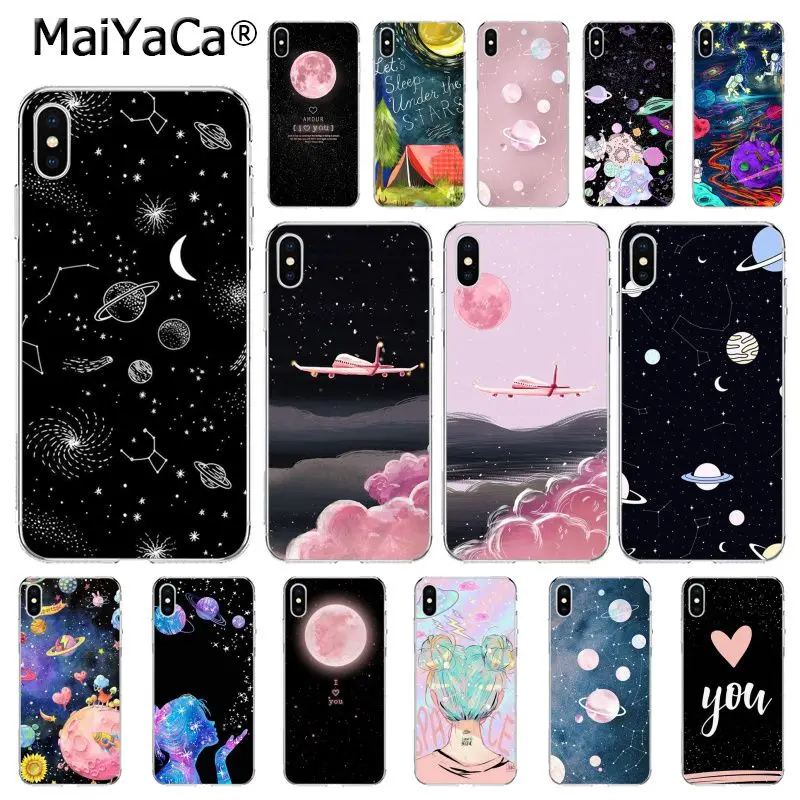 

MaiYaCa black white moon stars space Cloud Girl Travel Plane astronaut PhoneCase For iphone 11 Pro 8 7 6S Plus X XS MAX 5S SE XR