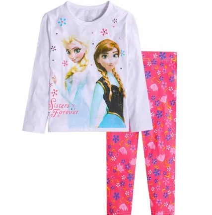 Детские пижамные комплекты принцессы Эльзы и Анны Софии хлопковая футболка с длинными рукавами+ штаны осенне-зимняя одежда для сна для девочек повседневная одежда SA1390