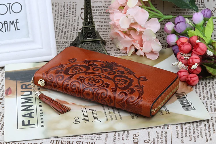 mulheres couro genuíno, padrão carteiras longo bolsa-Designer De marcas de couro real