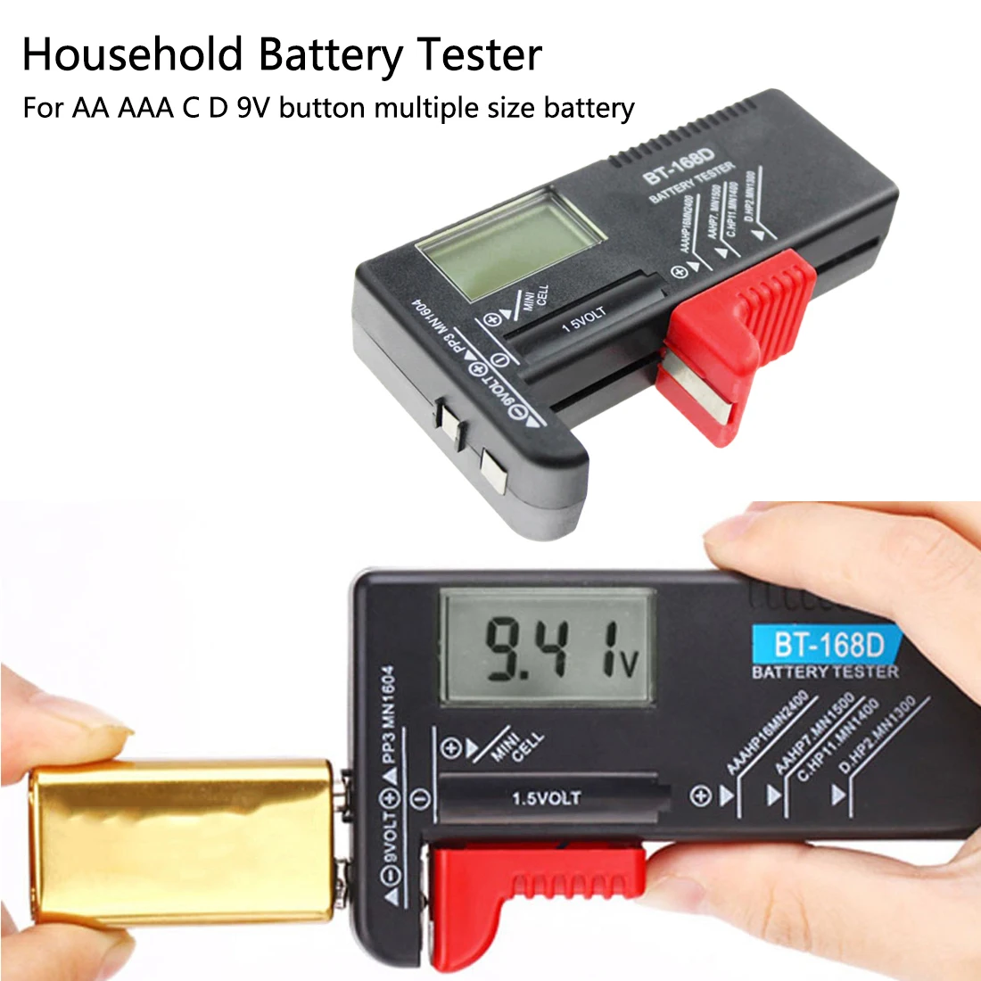 Батарея тестер 1 шт. цифровой Батарея ёмкость проверка тестером Мощность уровень для 1,5 В и 9 В батареи BT-168D
