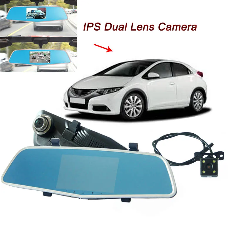 

BigBigRoad For honda civic accord hrv Car DVR With Two Cameras Rearview Mirror Video Recorder 5 inch IPS Screen dash cam