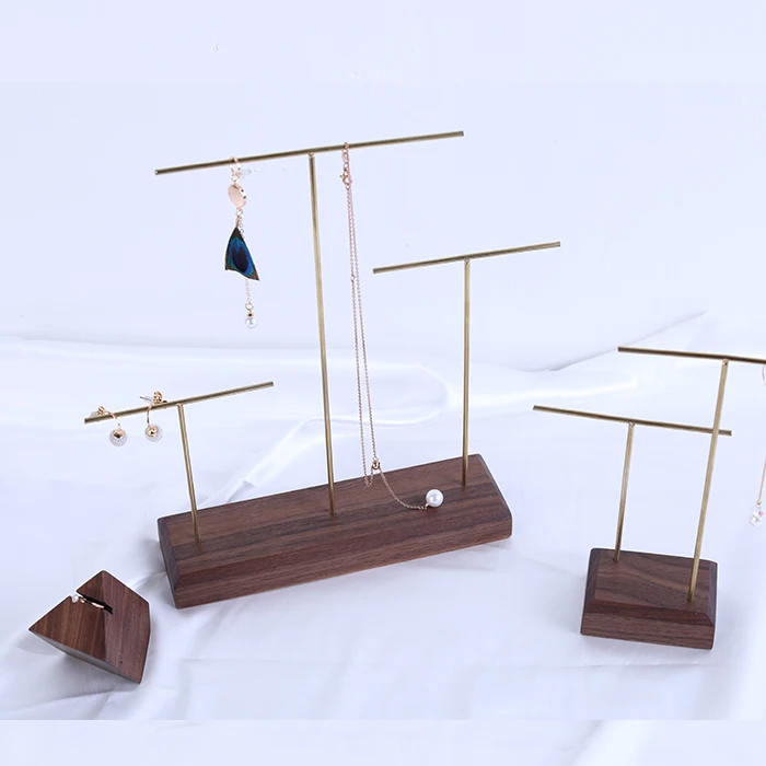 

Black Walnut Ring Display Holder Pendant Earrings Display Stand Metal Stick Solid Wood Jewelry Display Stand
