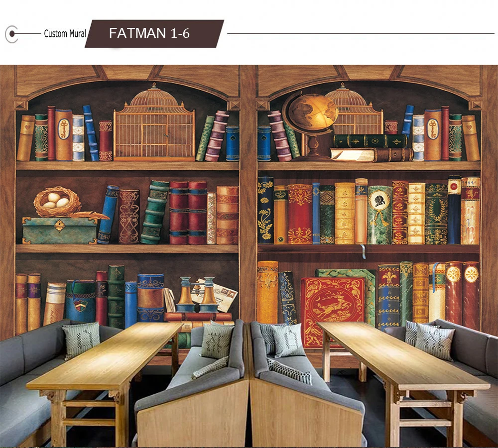 Пользовательские фото обои Ностальгический книжные полки в библиотеке росписи на заказ книги фон стены Фреска Декоративные Обои