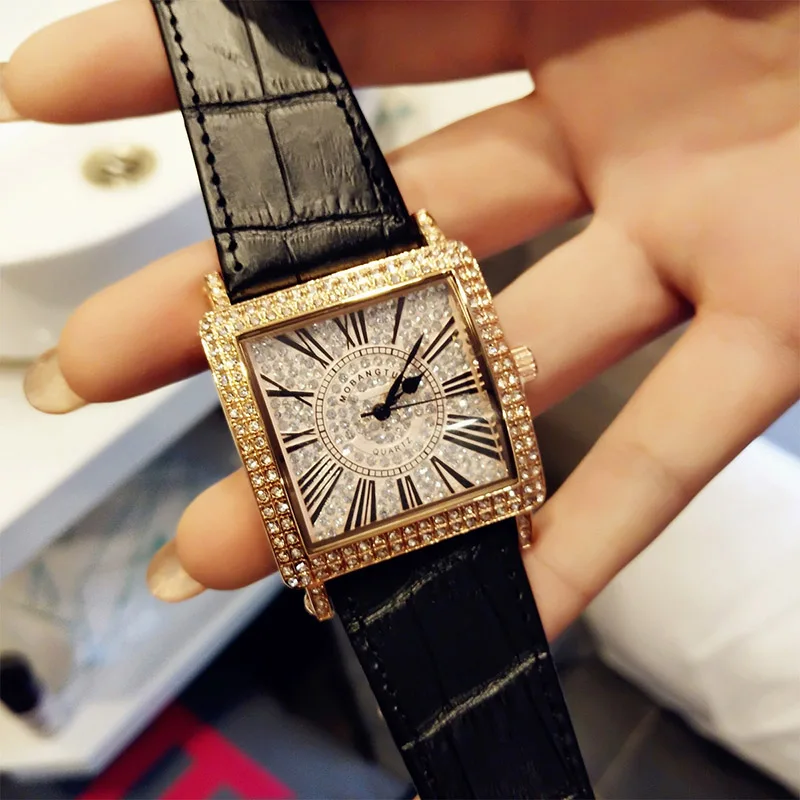 Модные повседневные женские часы люксовый бренд кожаный ремешок Кварцевые женские наручные часы женские Стразы Наручные часы подарок