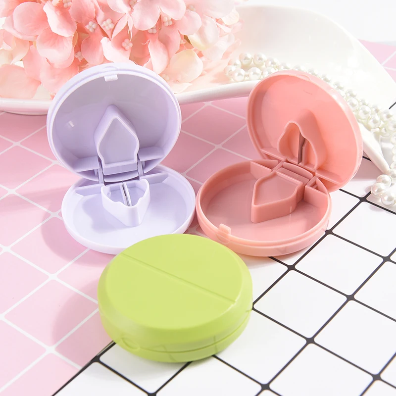 3 Colors Pill Cutter Splitter Divide Storage Case Medicine Cut Compartment Box Holder 7*7*2cm