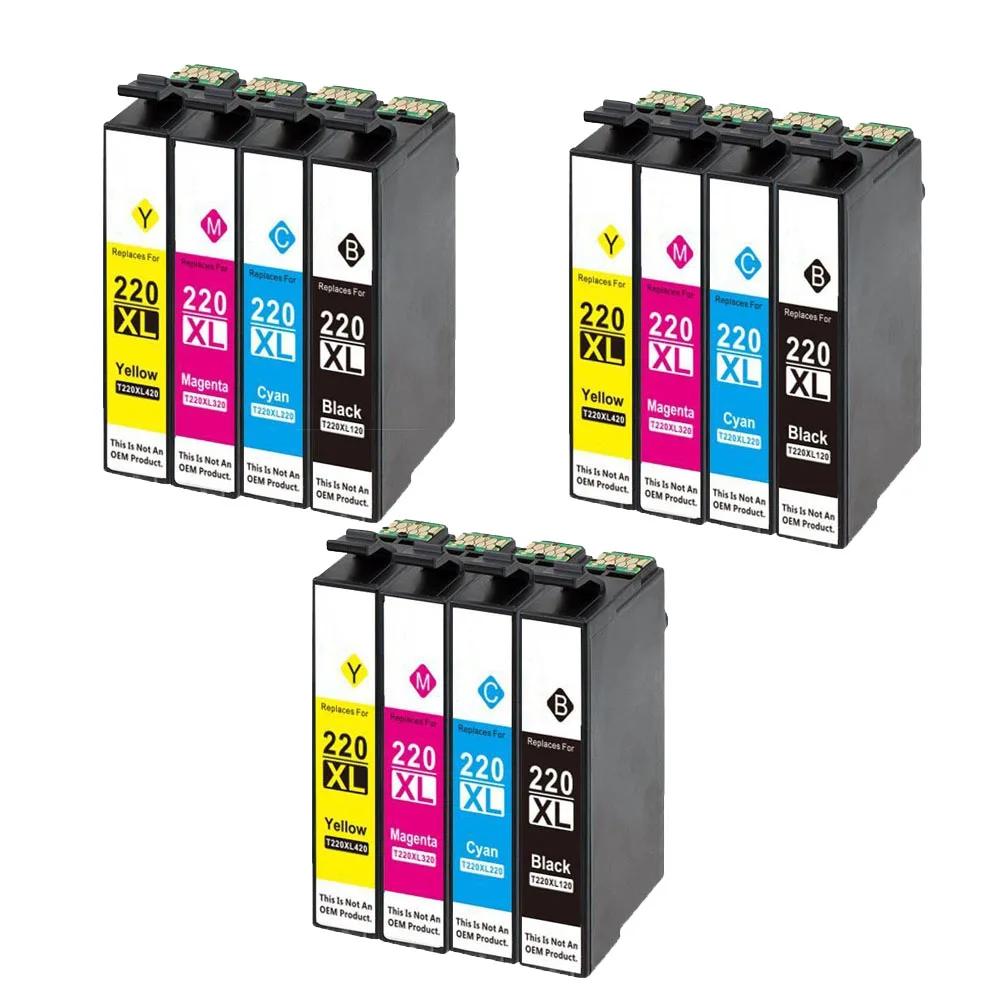 12 упаковок Совместимый картридж Epson T220 XL для WorkForce WF 2650 2630 2660 2750 2760 XP 320 420 424|ink