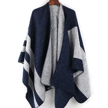 Матовое одеяло стежка зимняя накидка для женщин Обертывания Теплый полосатый шарф пончо шаль Лоскутные шарфы