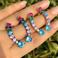 Многоцветный Кафф серьги-клипсы с круглой CZ сердце серьги-гвоздики в форме серьги золотистого цвета для Для женщин радужные Кристаллы ювелирные изделия из стекла и камня