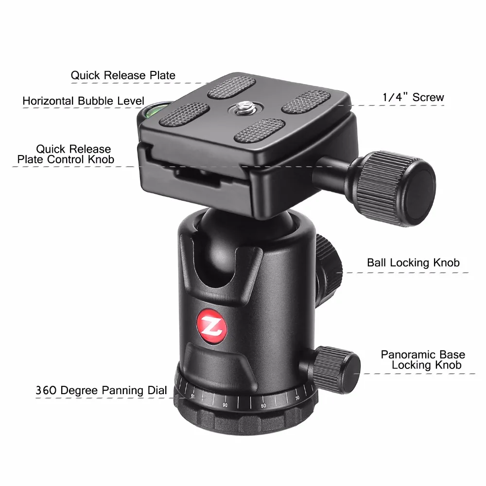  Zomei Aluminium Camera Tripod 63 Inch with Ball Head Quick Release Plate DSLR Travel Tripod for SLR