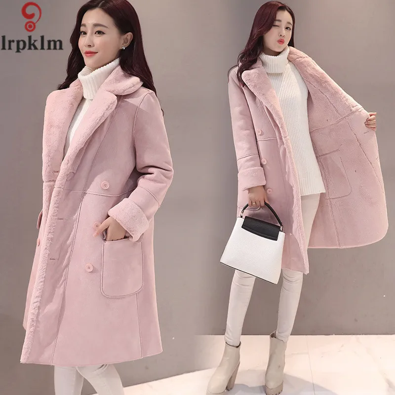 2017 Long Shearling Suede Cloak Winter Jacket Women Lapel Thick Warm Women's Coats Overcoat Jaqueta De Couro Feminino LZ256