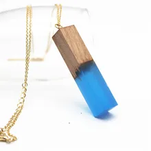

free shipping fashion women New Jewelry wholesale Resin wood combination geometric rectangular pendant necklace sweater chain