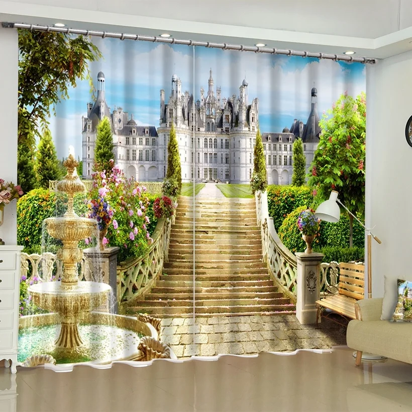 

Palace Print Fabric Window Curtains Blackout for Living Room Bedroom Balcony Kitchen Short Drapes Custom Made