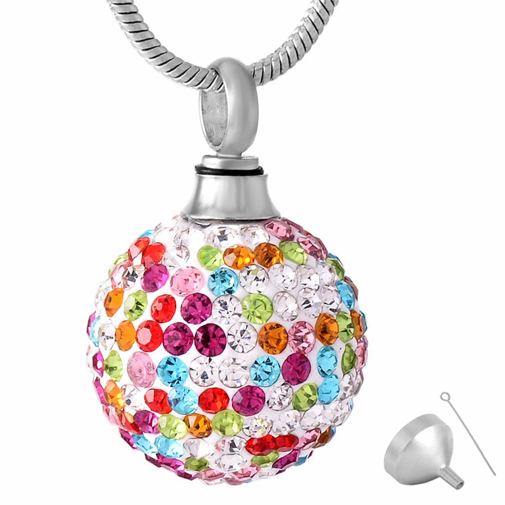 

8865 Colorful Crystal Ball Urn Memorial Ash Keepsake Cremation Jewellery