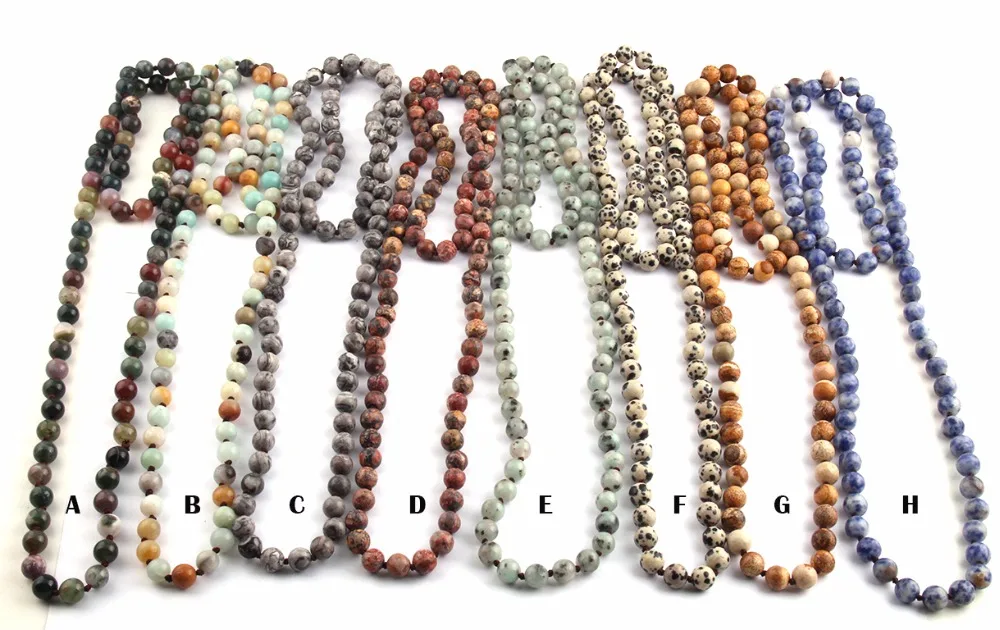 Fashion Semi Precious Stones Beads Statement Necklaces long Knotted Beads Necklace