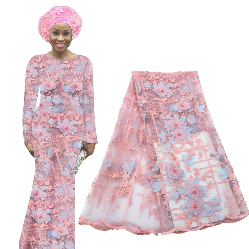 

Latest African 3D Flower Lace Fabric Nigerian Stripe Embroidered Laces Fabric French Tulle Voile Lace Fabric For Wedding Party
