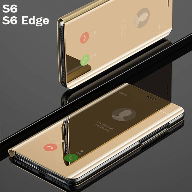 Откидной смарт зеркальный чехол для телефона samsung galaxy S6 Edge Plus S 6 S6edge кожаный