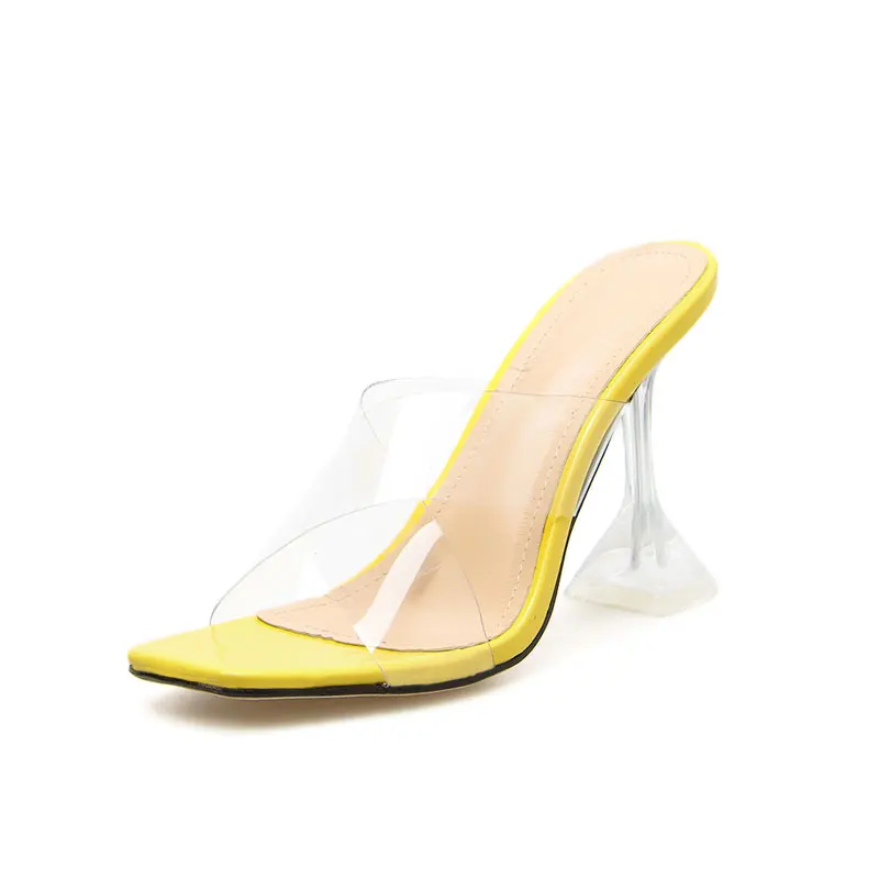 Plus Size 42 Yellow PVC Jelly Sandals Crystal Clear Spike High Heels Crystal Women Transparent Heel Sandals Slippers 9.5cm Pumps - Цвет: yellow