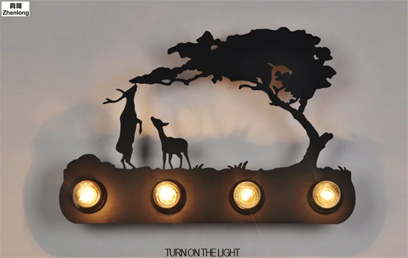 Тоторо двойная кровать лампа ручка светильник Forester мультфильм яркие настенные светильники Лофт прерыватель Tactil Doble олень лампа Mustang ветер Cama