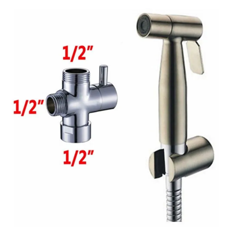 1/2" T adapter Hand Shower Bidet Spray Stainless Steel Toilet HandHeld
