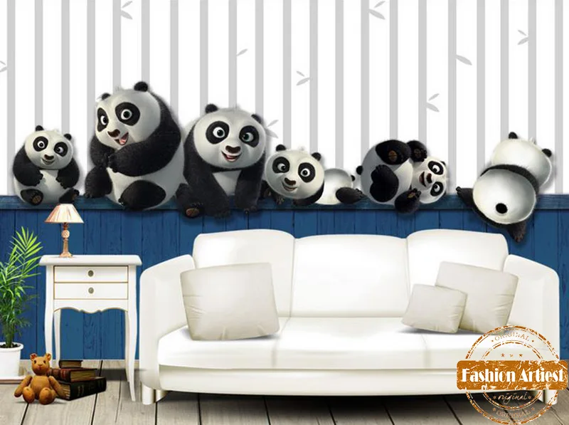 Us 20 99 Custom Kids Boys Cartoon Wallpaper Mural Panda Playing Bamboo Tv Sofa Children Bedroom Living Room Cafe Restaurant Background In Wallpapers