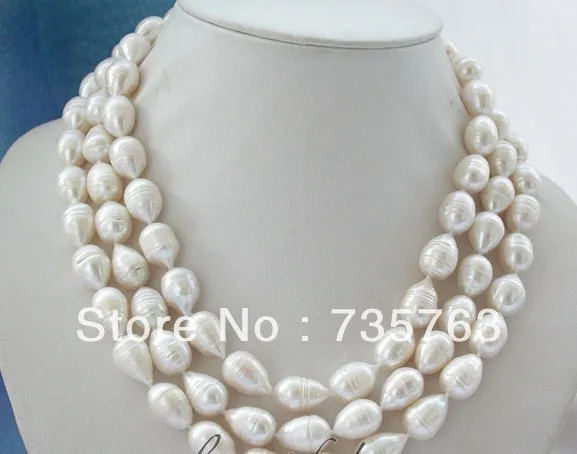 

HOT 00708 REAL 3row 16mm white drip freshwater cultured pearl necklace
