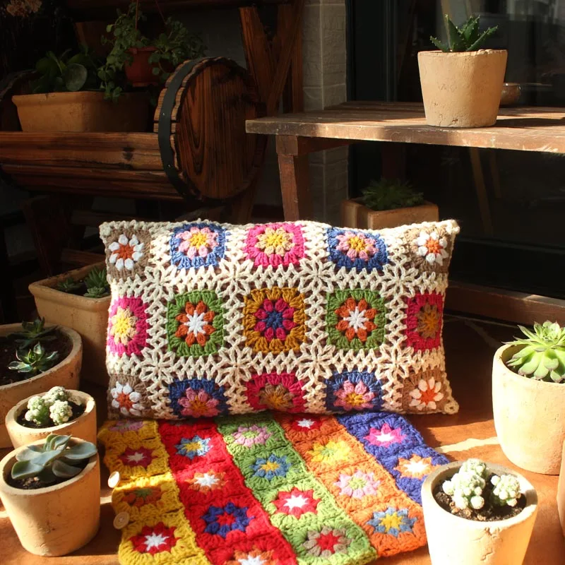 Us 24 02 40 Off Crochet Long Cushions For Sofas Retro Country Patio Garden Chair Pillows Large Floor Sofa Bench Seat Cuscini Decorativi In