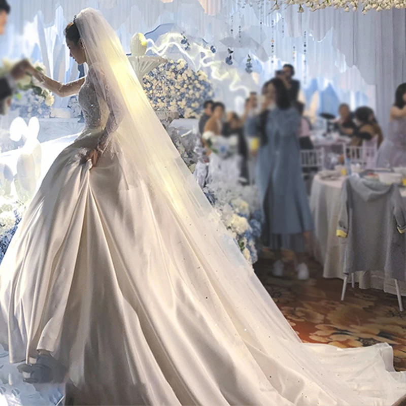 Vestidos de novia атласные свадебные платья с длинным рукавом свадебные платья белого размера плюс винтажное мусульманское свадебное платье принцессы