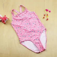 2016 Kids One Piece Swimsuit Girls Swim Suit Children Swimwear Pink POLYAMID Cross Back Maillot With Briefs Bottom