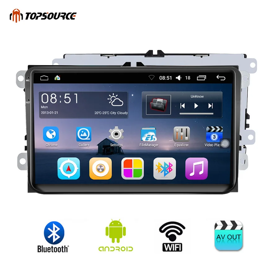

TOPSOURCE Car Multimedia Player Android 2 Din GPS 9 Inch Wifi Car Radio 800 X 480 Mirror Link Touch Screen For VW 1G 16G VW9001