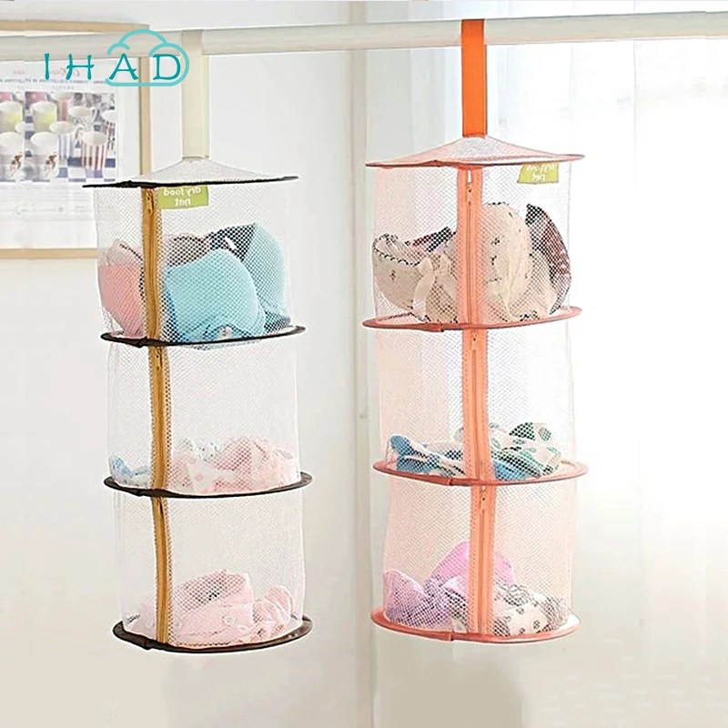3 Layer Laundry basket Nylon zipper windproof hanging bag Fold able